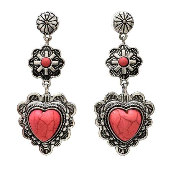 Playful Pink Heart Western Charm Earrings - Picture 2 of 10